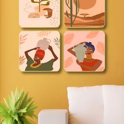 Livin'luxe Pink & Grey Set of 4 Piece Wood Other Wall Paintings-picture-49