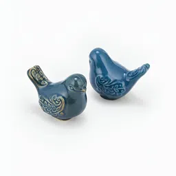Fabindia Ahilya Blue & Green 2 Pieces Textured Birds Ceramic Figurine Showpieces-27