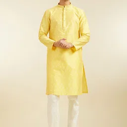Diwas by Manyavar Geometric Jacquard Woven Design Mandarin Collar Kurta With Pyjama-image-9
