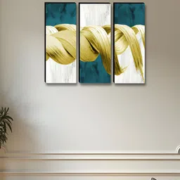 SAF White & Blue 3 Pieces Abstract Synthetic Wood Wall Paintings-picture-13