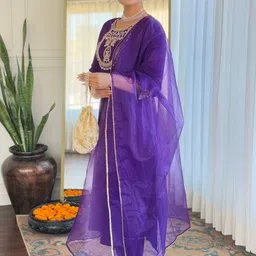 URMIR FASHION Women Ethnic Motifs Embroidered Regular Thread Work Kurta with Trousers & With Dupatta-picture-14
