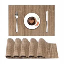 HOKIPO Brown & Beige 6 Pieces Striped Rectangle Bamboo Dining Table Placemats-20