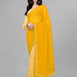 limtd Colourblocked Sequinned Pure Georgette Block Print Saree image 2