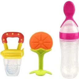 3 in1 Baby Combo Set-Feeding Milk Bottle with Spoon, & Teether & Food Nibbler Teether and Feeder-picture-0