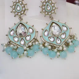 SIVA BY ANIKA Brass Plated Kundan Studded And Artificial Beaded Teardrop Drop Earrings-picture-26