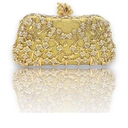 BLUE BEADS Gold Crystal and Metal Elegant Rhinestone Clutch-image-45