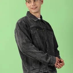 THIRD QUADRANT Men Washed Colourblocked without Crop Denim Jacket image 3