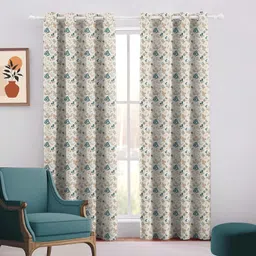 Trance Home Linen Beige & Green 2 Pieces Floral Printed Cotton Door Curtains-image-33