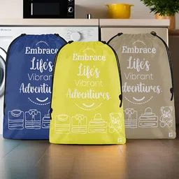 Aura Yellow & Brown 3 Pieces Printed Foldable Water Resistant Multi-Utility Laundry Bags-3