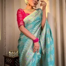 S.K.C Ethnic Motifs Woven Design Pure Silk Banarasi Saree-picture-9