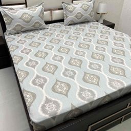 Pure Decor Blue & Grey Ethnic Motifs 220 TC Queen Bedsheet with 2 Pillow Covers-image-75