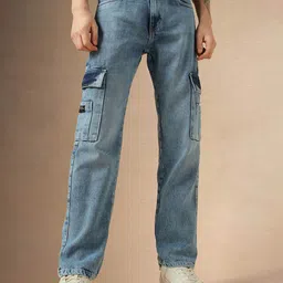 Dennis Lingo Men Relaxed Fit Mid-Rise Heavy Fade Clean Look Cotton Cargo Jeans-image-89