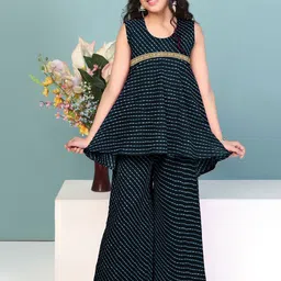 BAESD Girls Leheriya Printed Round Neck Georgette A-Line Kurta with Palazzo-image-51