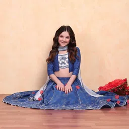 Biba Girls Floral Embroidered Ready to Wear Lehenga & Blouse With Dupatta-14