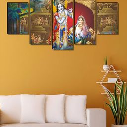 Myntra Elegant Homes Red & Blue 5 Piece Wood Religious Wall Paintings-image-84