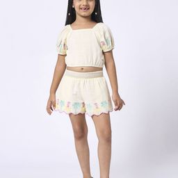 Ed-a-Mamma Girls Embroidered Pure Cotton Top with Shorts Clothing Set-image-26
