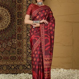 Mitera Ethnic Motifs Silk Blend Bagru Saree-15