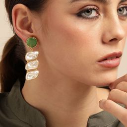 Anouk Gold-Plated Contemporary Mother of Pearl Drop Earrings-image-96
