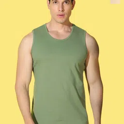 WOOSTRO Pack Of 2 Printed Combed Cotton Gym Vests VWS26(ALONE RUST)(PLAIN LGTGREEN)-44