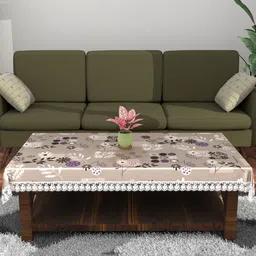 Aura Brown Floral Plastic 4-Seater Table Cover-52