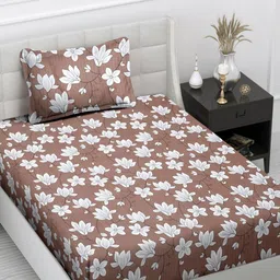 Myntra Elegant Homes Brown & White Floral Printed 300 TC Single Bedsheet Set-2.25 mX1.5 m-picture-17
