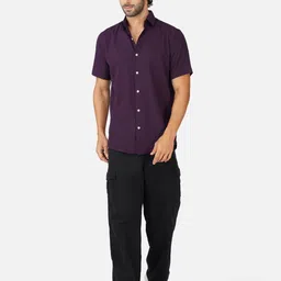 BASE 41 Men Spread Collar Solid Casual Shirt-image-50