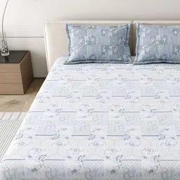 MAFATLAL Blue & Grey Printed Pure Cotton 186 TC King Bedsheet Set 2.74 m x 2.74 m-image-44