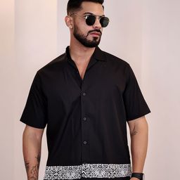 Eszett Congruent Abstract Printed Cuban Collar Pure Cotton Shirt-picture-17