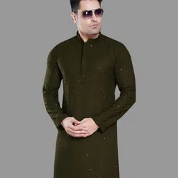 PulseIQ Green Viscose Rayon Solid Kurta Sets-image-30