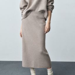 MANGO Women High Waist Ribbed Midi Straight Skirt-picture-20