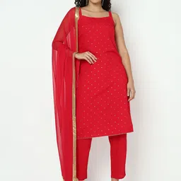 SHOWOFF Shoulder Straps Straight Kurta With Trousers And Dupatta-12