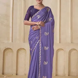 sanjana  silk SANJANA SILK Paisley Embroidered Pure Georgette Saree-picture-30