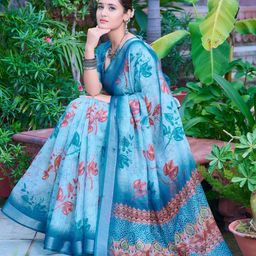 Anouk Rustic Floral Zari Block Print Saree image 5