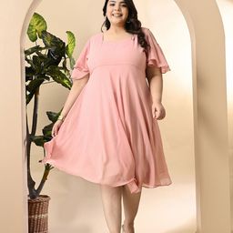 PrettyPlus by Desinoor.com Plus Size Cold-Shoulder Georgette Fit & Flare Dress-image-26