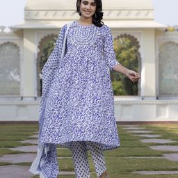 Jaitpuriya Women Floral Printed Regular Pure Cotton Kurta with Trousers & With Dupatta-image-44