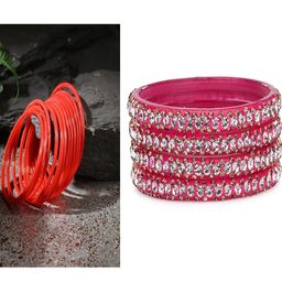 SOMIL Set Of 16 Red Alloy Artificial Stones and Beads Bangles-image-53