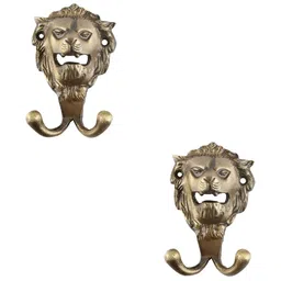 IndianShelf Bronze Toned 2 Pieces Iron Lion Wall Mounted Hooks-picture-0