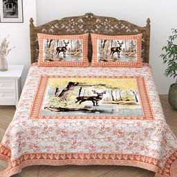 Gulaab Jaipur Orange & White Ethnic Motifs 400 TC King Bedsheet with 2 Pillow Covers-16