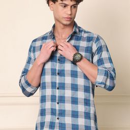 Tanip Men Spread Collar Checked Cotton Casual Shirt-image-57