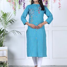 ASANSHI Floral Embroidered Mandarin Collar Cotton Straight Kurta-image-40