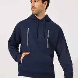 Styli Men Minimal Front Statement Print Relaxed Fit Hoodie-image-96