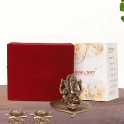 INTERNATIONAL GIFT pooja & home dcor Copper-Toned Religious Idol Showpiece With 2 Diya-image-58