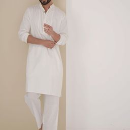 NERO Men Yoke Design Thread Work Pathani Kurta-image-55