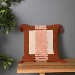 Aura Brown & Cream-Coloured Embroidered Square Cushion Covers-image-84