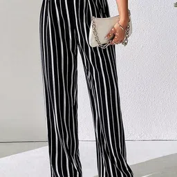 SZN Women Striped Printed Relaxed Straight Leg Easy Wash Trousers-picture-34