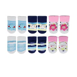 NESKA MODA 6 To 12 Months Baby Set Of 3 Pair Cotton Anti Slip Face Ankle Socks/ Booties-13