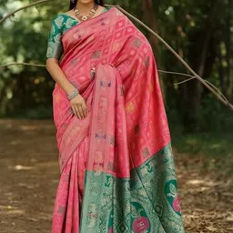 Moda Rapido Peach Woven Design Silk Cotton Kanjeevaram Sarees-picture-13