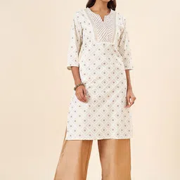RANGMANCH BY PANTALOONS Ethnic Motifs Printed Gotta Patti Cotton Straight Kurta-image-29