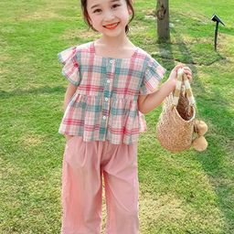LULU & SKY Girls Checked Top with Trousers-image-86