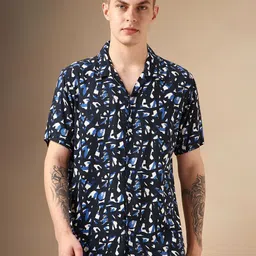 Dennis Lingo Men Smart Cuban Collar Abstract Printed Relaxed Fit Casual Shirt-image-66